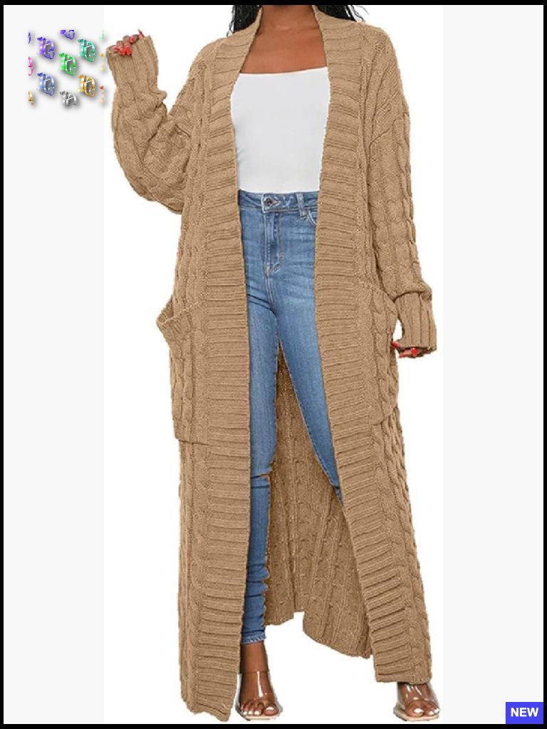 Cable Knit Open Front Chunky Cardigan With Pockets Loose Long